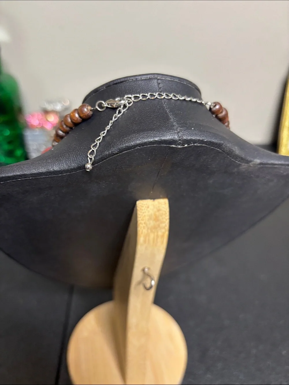 Handcrafted Boho Maroon Brown Chunky Wooden Bead Necklace
